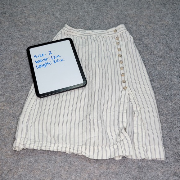 Madewell Womens Size 2 Striped Button Front Midi Skirt with Slit - Picture 1 of 8